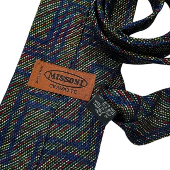MISSONI Blue/Green Geometric Silk LUXURY Tie ITALY - Picture 3 of 4